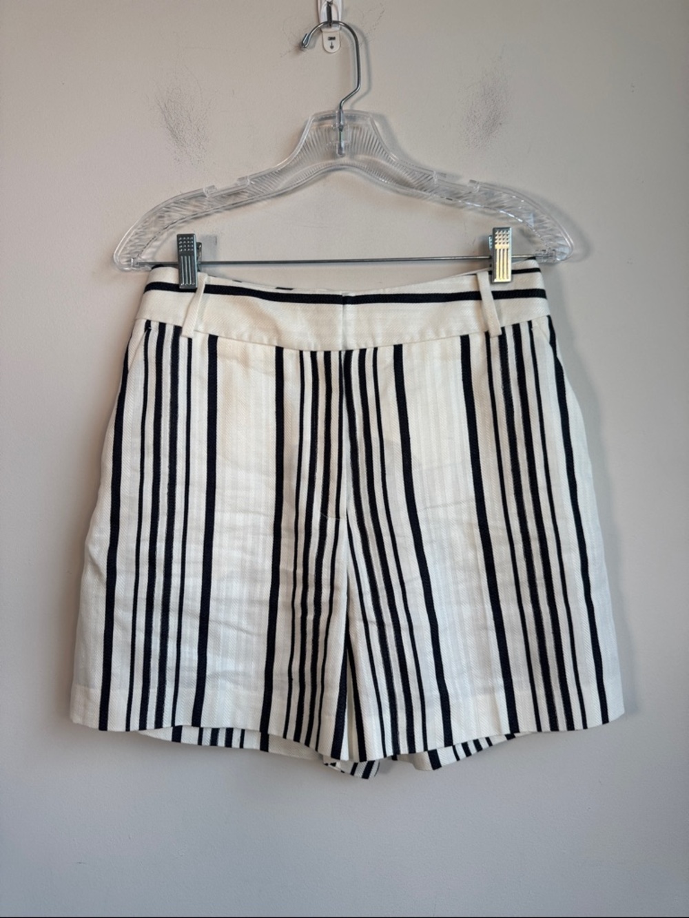 Reiss High-Waist Cream and Black Striped Shorts - Picture 3 of 6